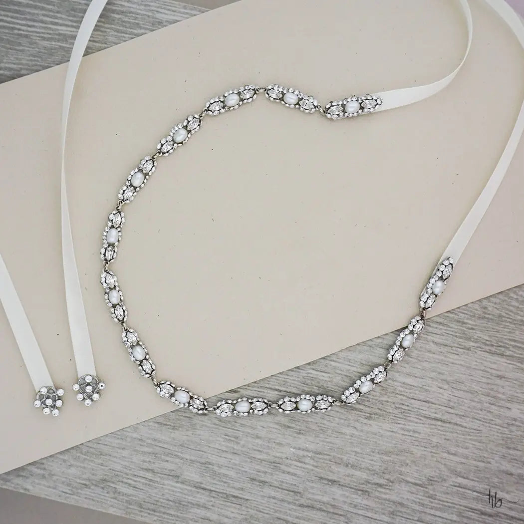 Cypress Pearl & Rhinestone Filigree Bridal Belt | Haute Bride display picture 1
