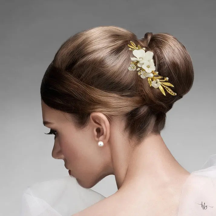 Haute Bride Small Crystal Bridal Hair Comb, Gold, Champagne, Opal NWT Braden Pearl & Crystal Filigree Hair Comb | Haute Bride main image 3