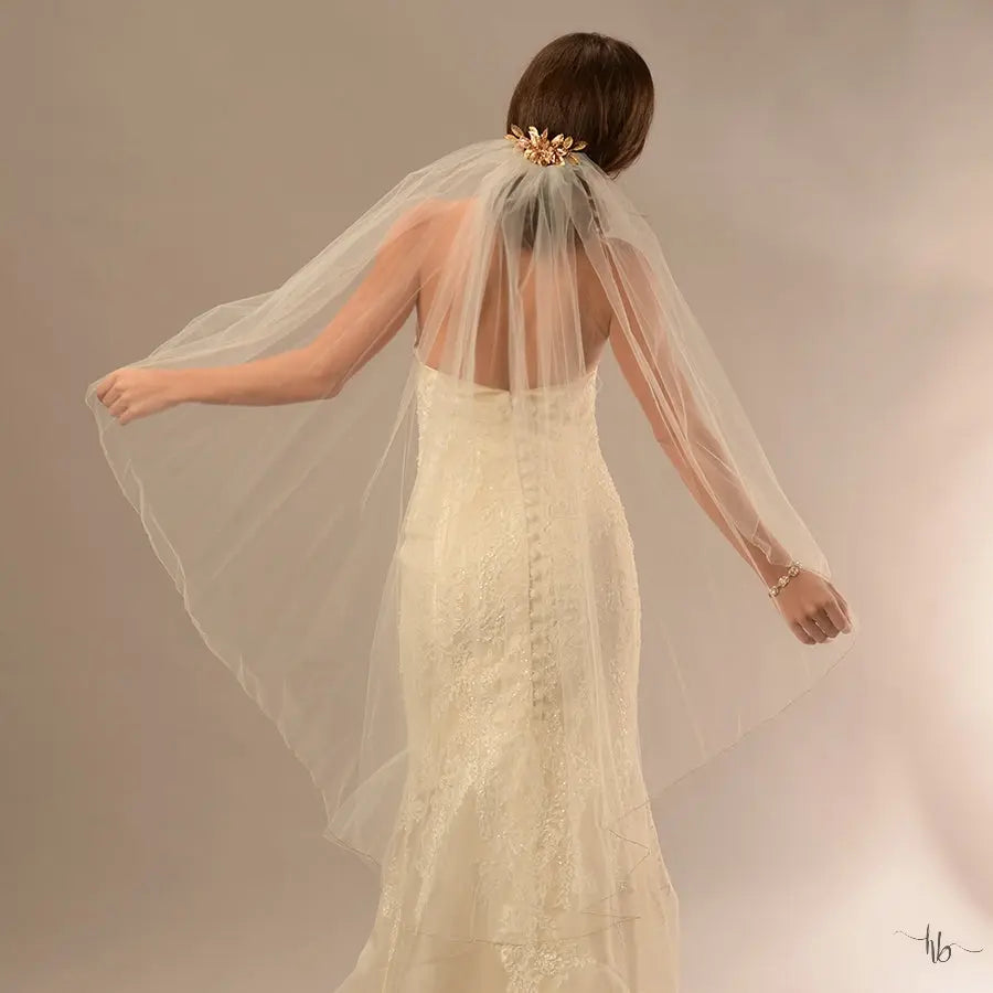 Julia Veil - Haute Bride Diamond White / 1/4" Ribbon Trim